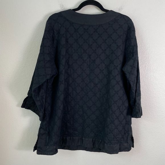 Style & Co Womens Plus 18W Black Eyelet 100% Linen Tunic Top Long Sleeve Shirt - Picture 6 of 8